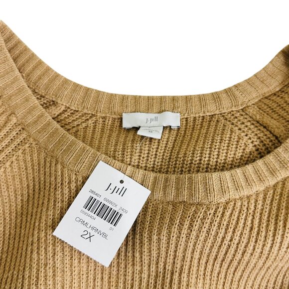 J. Jill Women's Plus Size 2X Striped Ribbed Knit Caramel Navy Sweater NEW - Picture 5 of 7